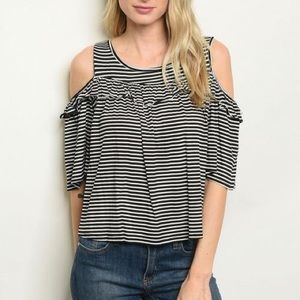 Black Striped Cold Shoulder Top